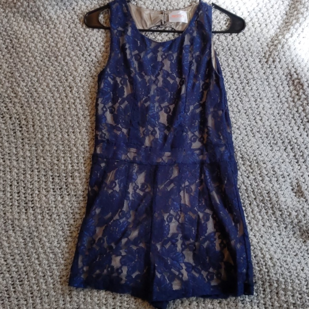 Blue/gold floral moon romper